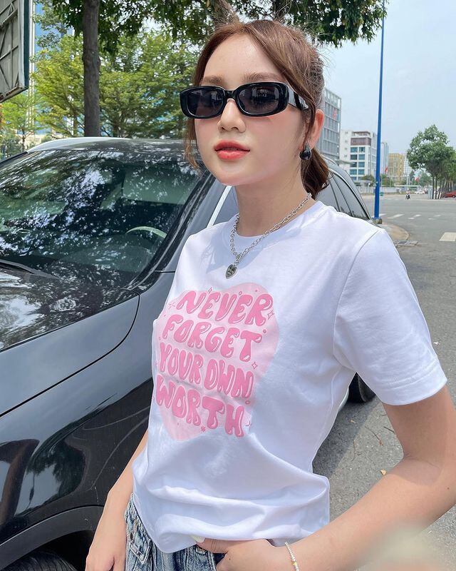 Áo thun babytee in chữ hồng xinh xắn -873