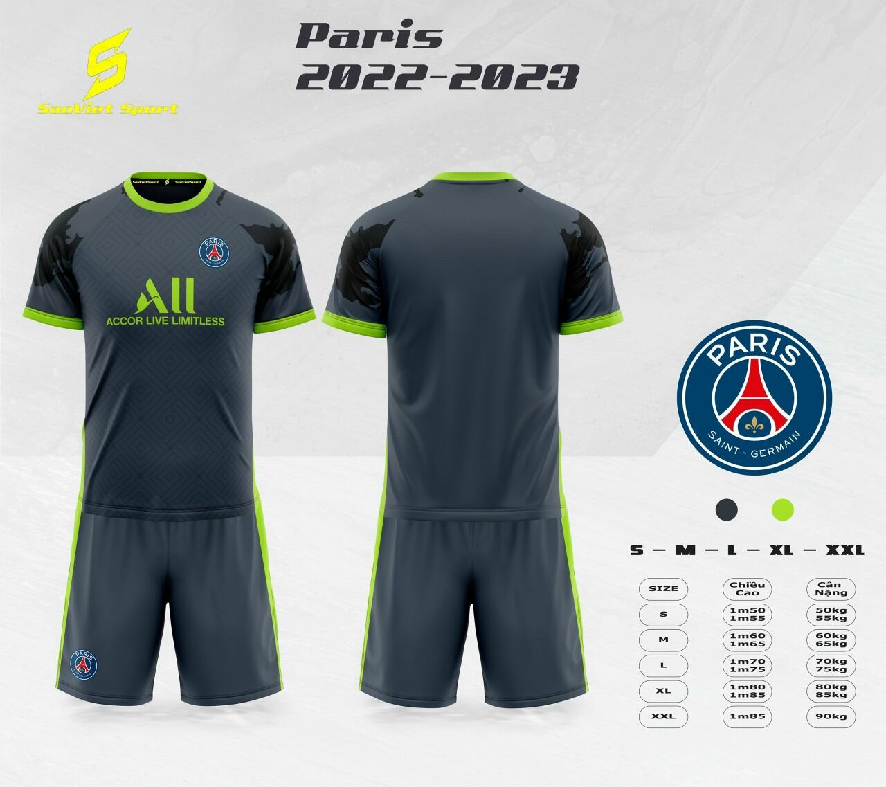 Quần áo đá banh psg thiết kế mùa giải 22/23 - có in tên số