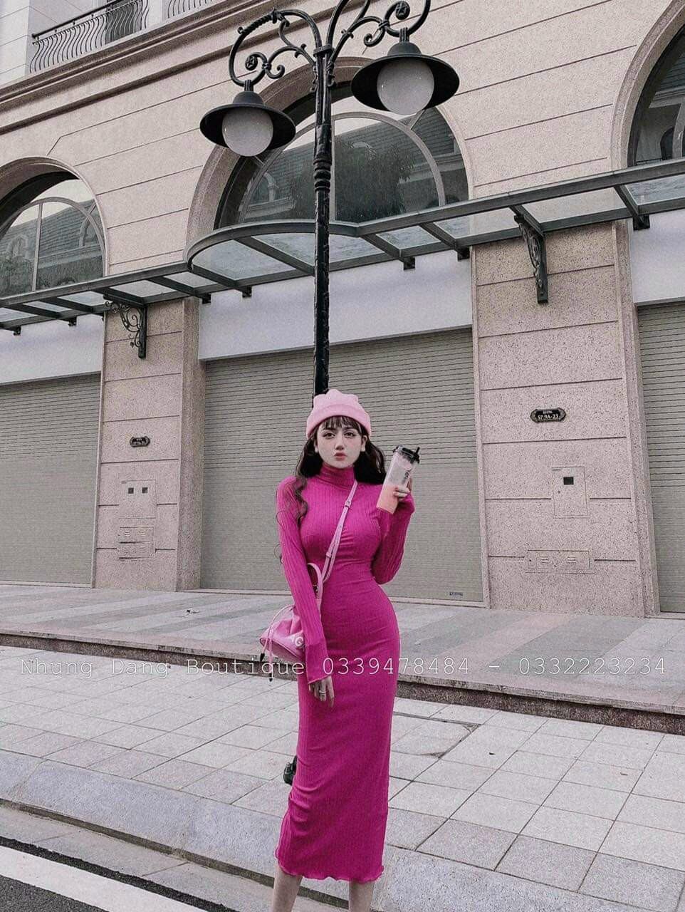 ĐẦM BODY TAY DÀI CỔ LỌ FORM 47KG