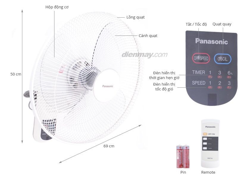 [🚀Grab: hoả tốc 1h🚀] Quạt treo tường Panasonic F-409M (có điều khiển)