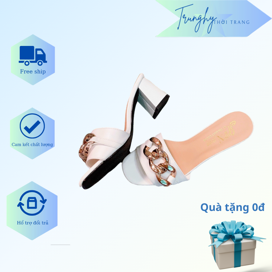 Guốc cao gót nữ 7p, dép guốc đế vuông kiểu mắc xích