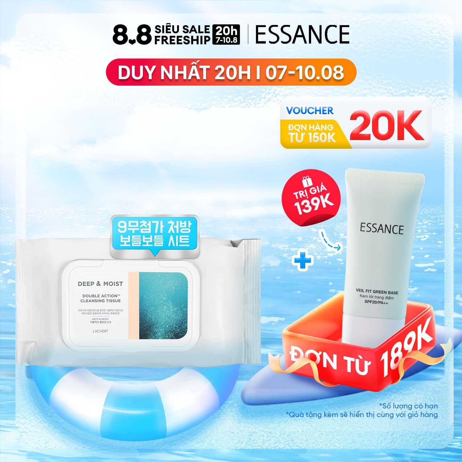 Khăn ướt tẩy trang Lacvert Deep & Moist Double Action Cleansing Tissue 80 Tờ/278g