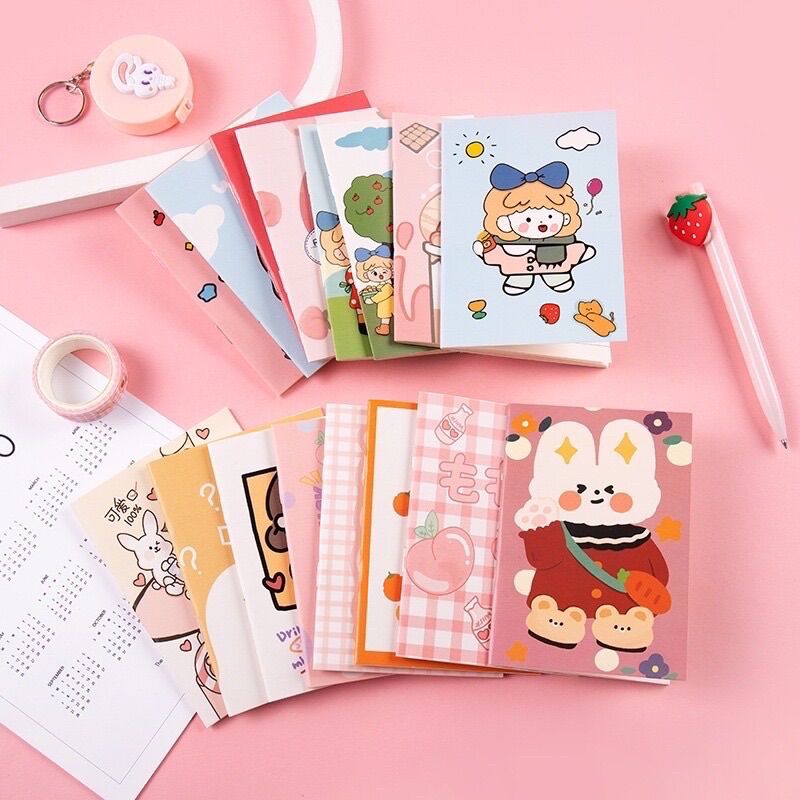 Combo 3 sổ mini A7 bìa hoạt hình dễ thương