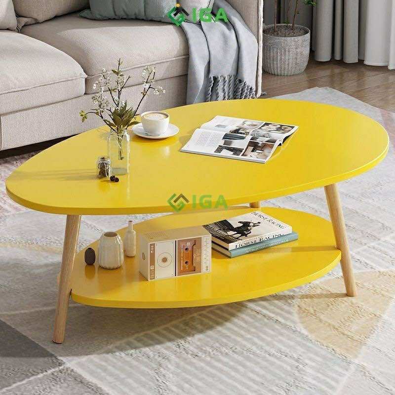 GP56 Bàn sofa hình trứng 2 tầng vàng