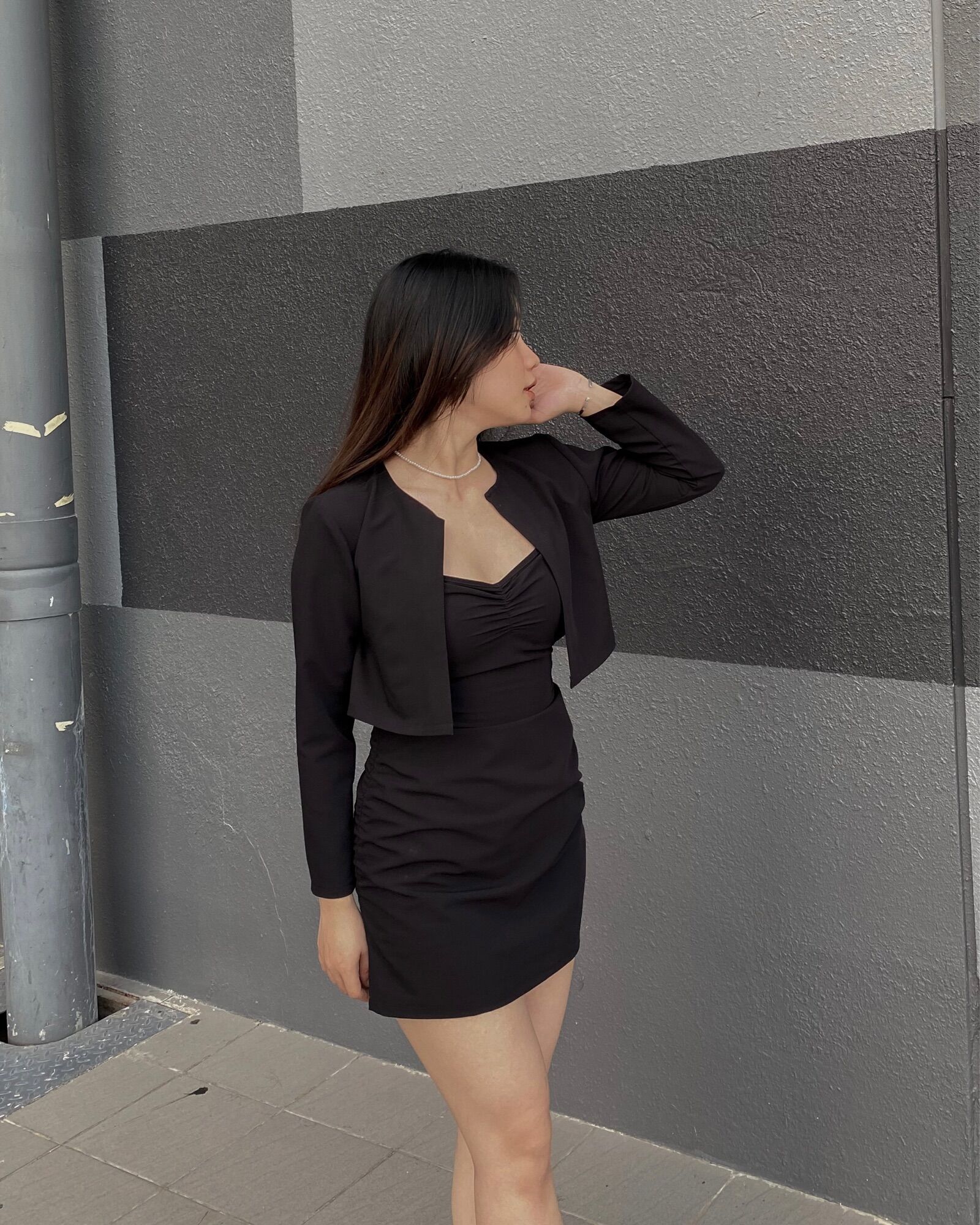 Set Đầm 2 Dây Kèm Áo Khoác_ Mona Set