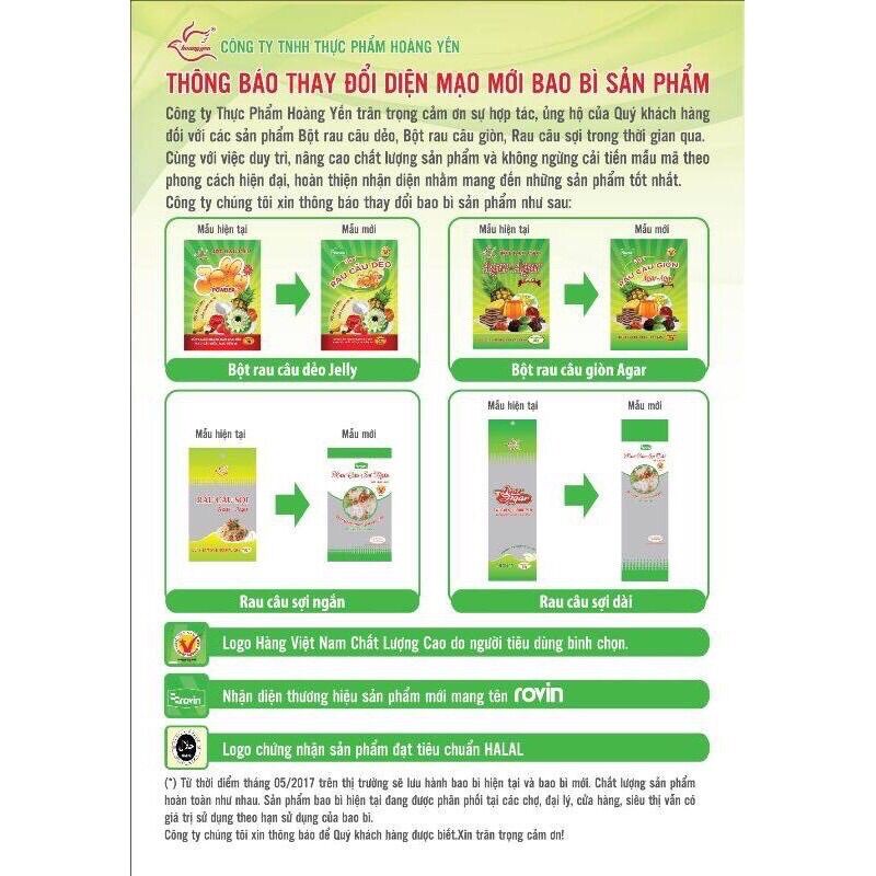 RAU CÂU SỢI NGẮN AGAR HOÀNG YẾN