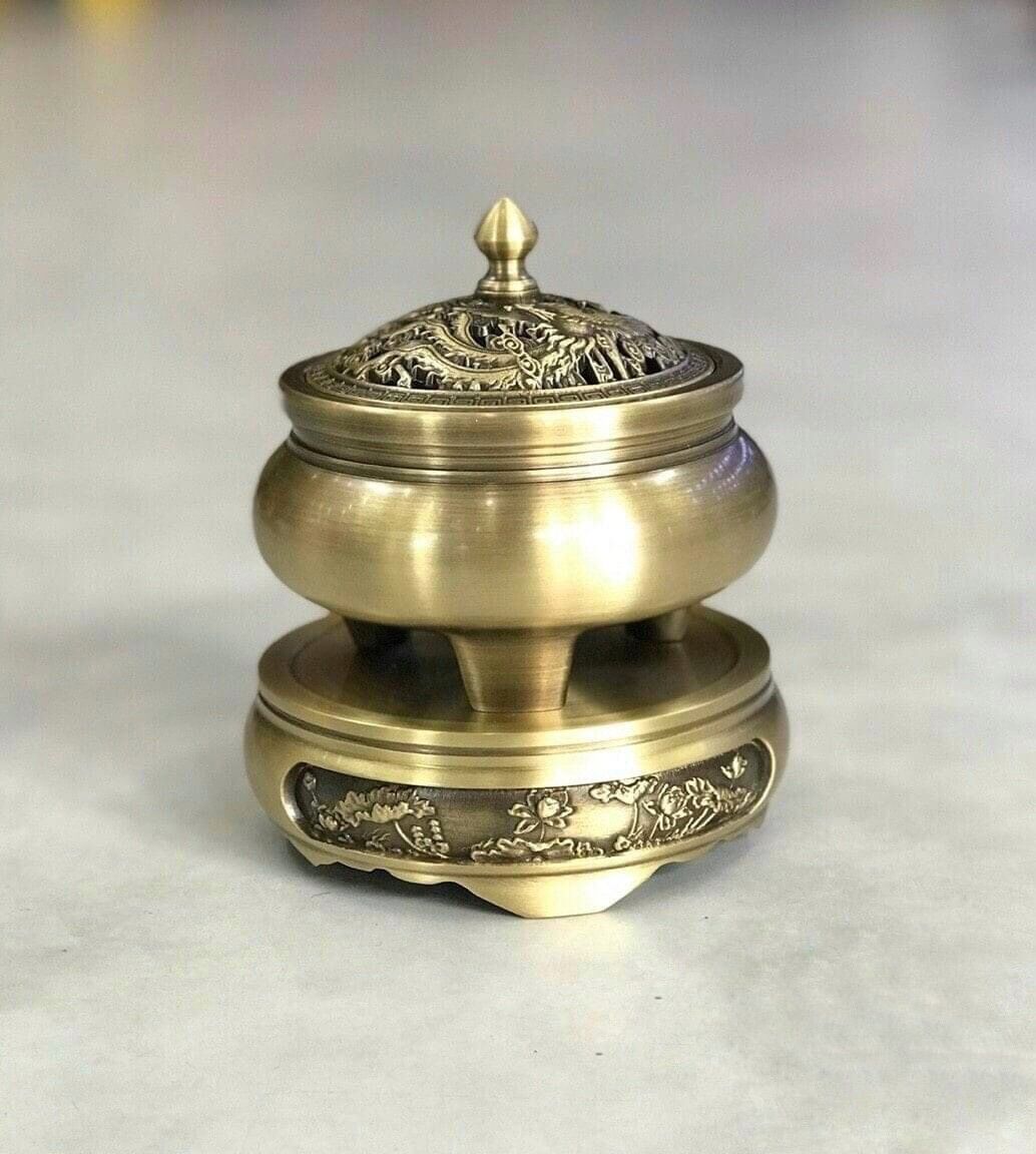 Bộ Lư xông trầm bằng đồng vàng