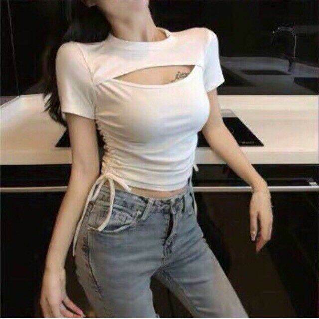 ÁO CROPTOP CỔ KHOÉT RÚT EO