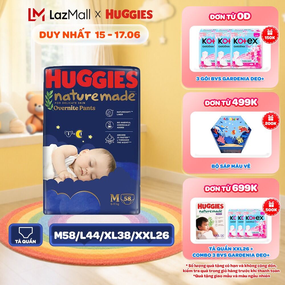 Tã quần Huggies Naturemade ban đêm M58/L44/XL38/XXL26