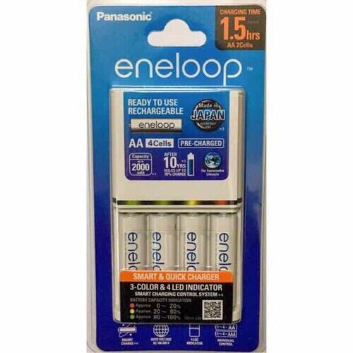 Máy sạc pin panasonic k-kj55mcc40v/ bộ sạc nhanh tự ngắt 1,5hrs kèm 4 pin 2000mah