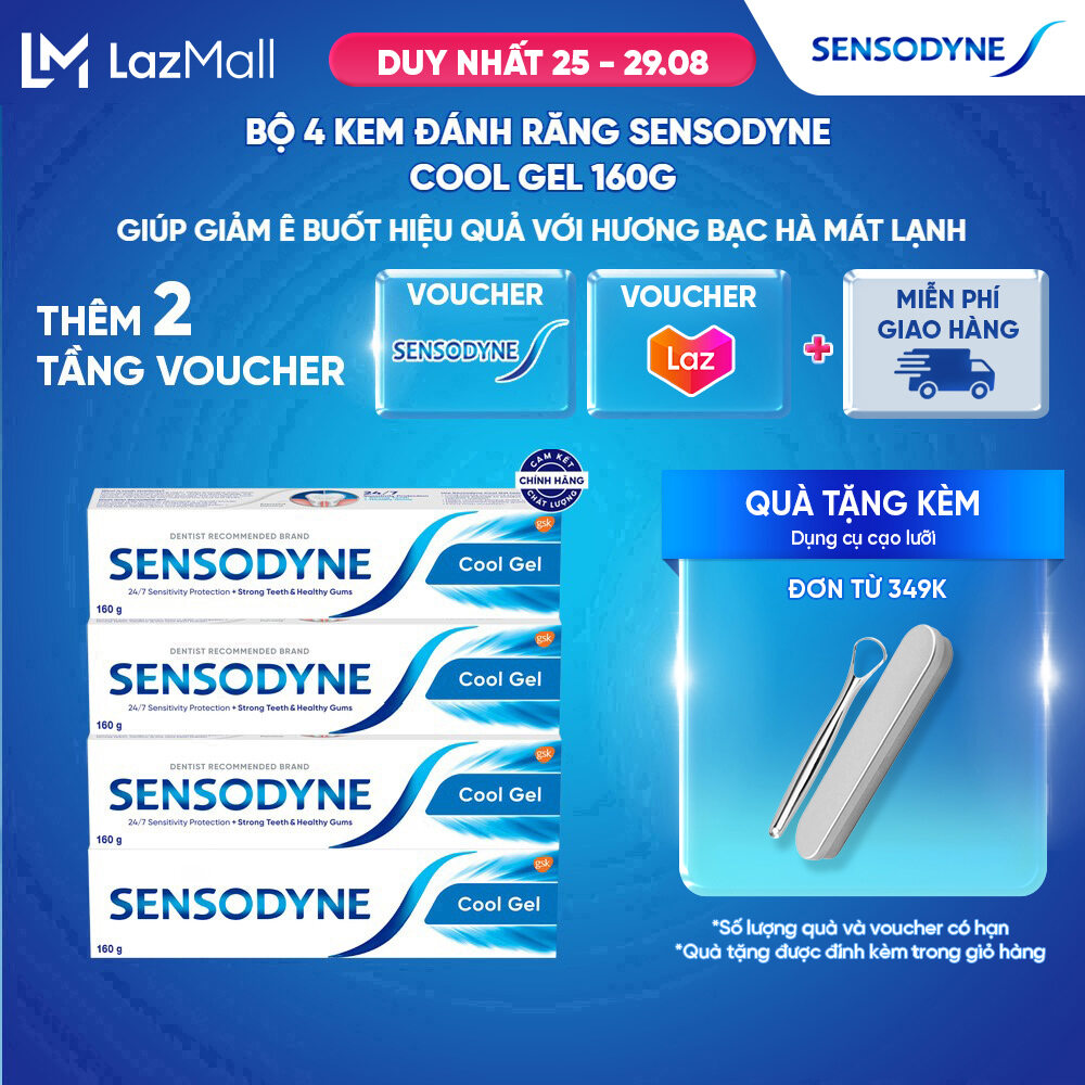 Bộ 4 Kem đánh răng SENSODYNE Cool Gel 160g giúp giảm ê buốt hiệu quả với hương bạc hà mát lạnh