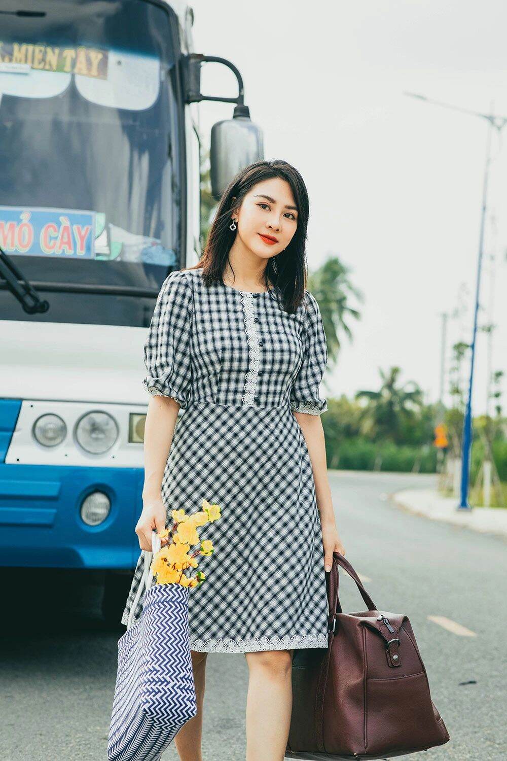 - thanh lý - đầm kk caro tay lỡ