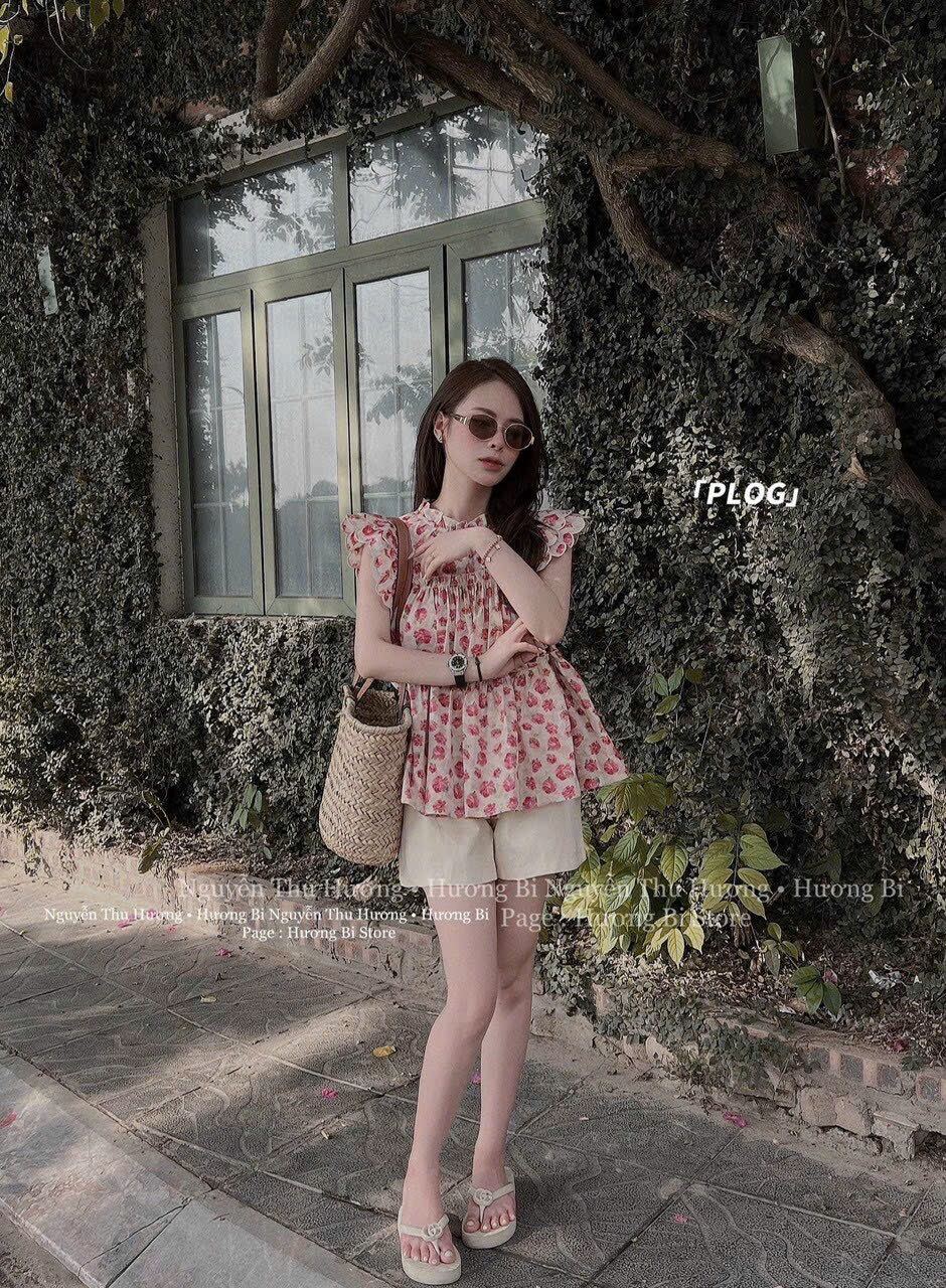 Sét bộ đùi voan hoa xinh tay bèo/ sét bộ hoa hồng babydoll