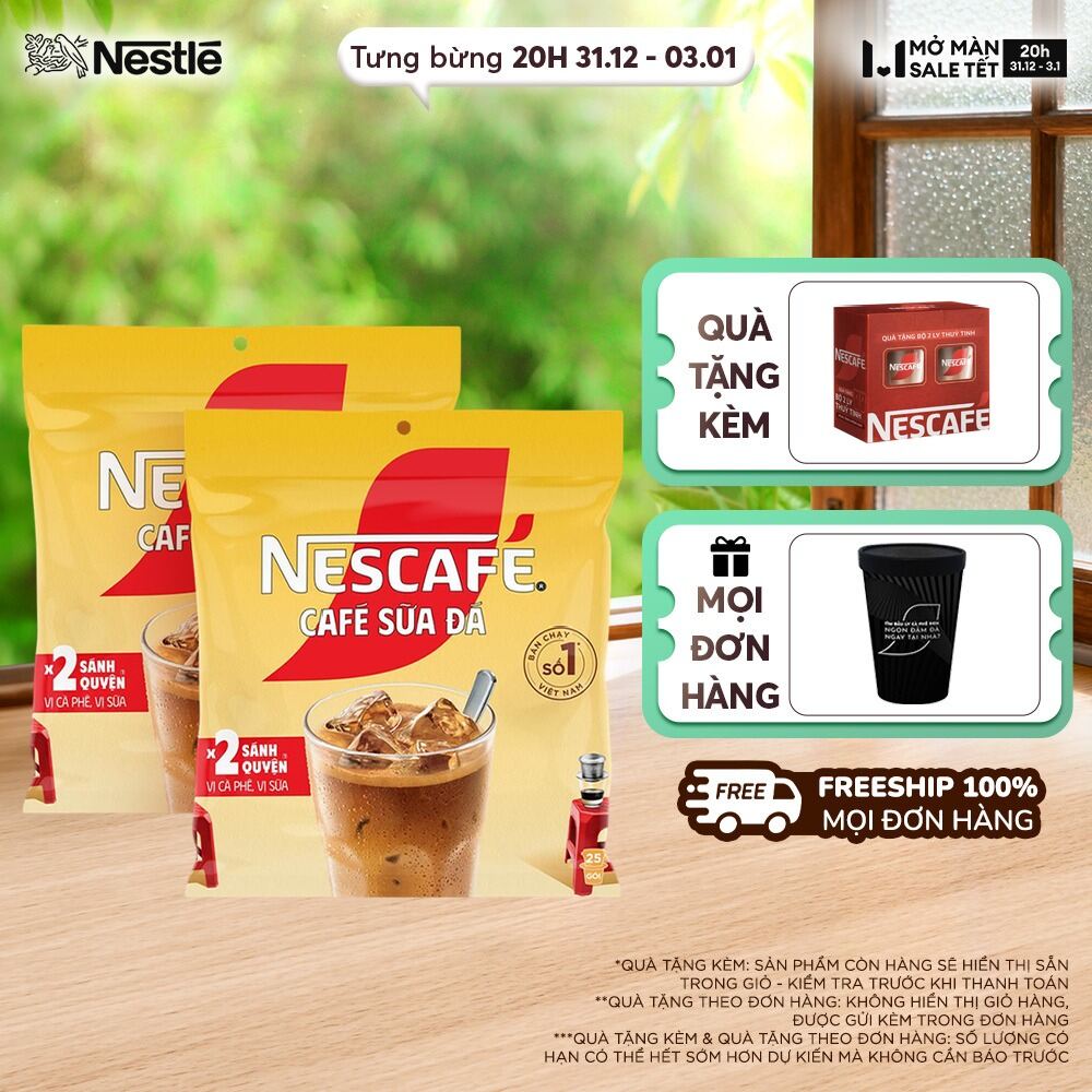 ƯU ĐÃI THÁNG 1 FREESHIP HCM Combo 2 Bịch Cà phê sữa NESCAFÉ Cà Phê Sữa Đá Bịch 25 gói x 24 g