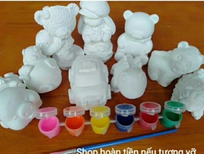 Combo 10 tượng tô màu mini size 4-5cm tặng kèm màu và cọ