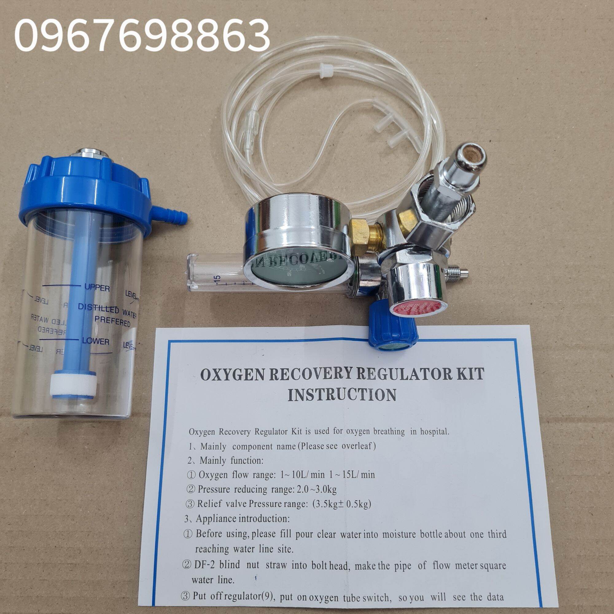 Đồng Hồ Oxy Trọn Bộ 3 Món: Đồng Hồ+Bình Tạo Ẩm+Dây Thở