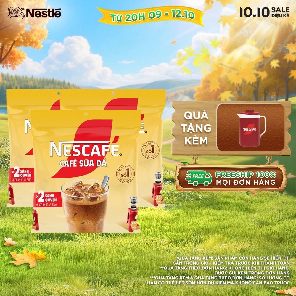 [ƯU ĐÃI THÁNG 10] [Giao hàng toàn quốc] Combo 3 Bịch Cà phê sữa NESCAFÉ Cà phê sữa đá 25 gói x 24 g)