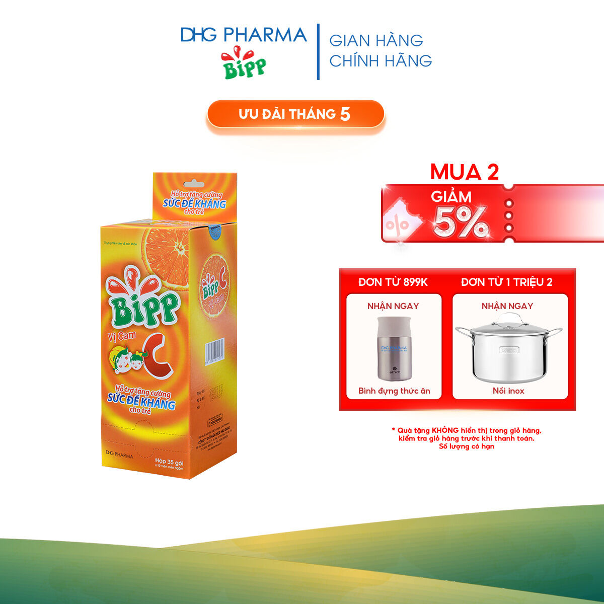 Kẹo ngậm BIPP C bổ sung vitamin C cho cơ thể, giúp tăng cường sức đề kháng, bảo vệ thành mạch Hộp 35 gói x 10 viên - Chính hãng DHG Pharma