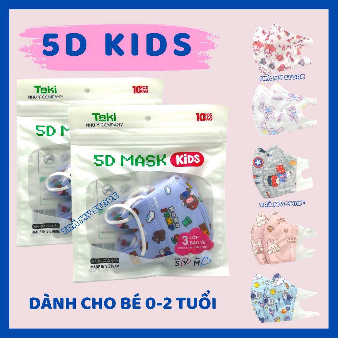 Khẩu trang 5d trẻ em 0-2 tuổi vải lụa kháng khuẩn cao cấp