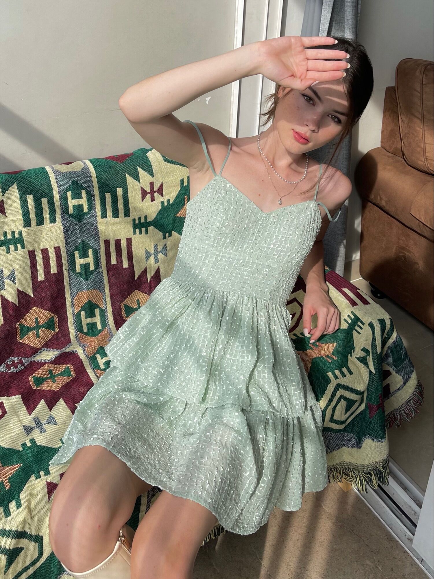 OLALASTUDIO đầm dây xanh mint cúp ngực 2 tầng Renee