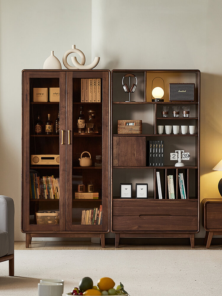 YAMOO | North American Walnut Solid Wood Bookcase with Doors Giá 45,278,000 Đồng*Miễn phí vận chuyển