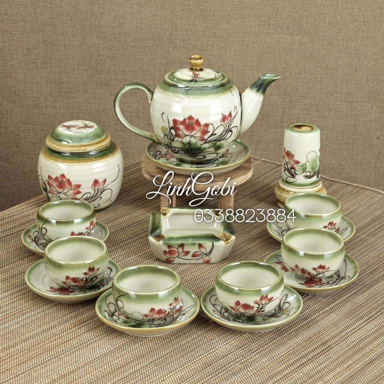 Ấm chén men ngọc cổ , ấm chén Minh Long (500ml) , Ấm chén bát tràng