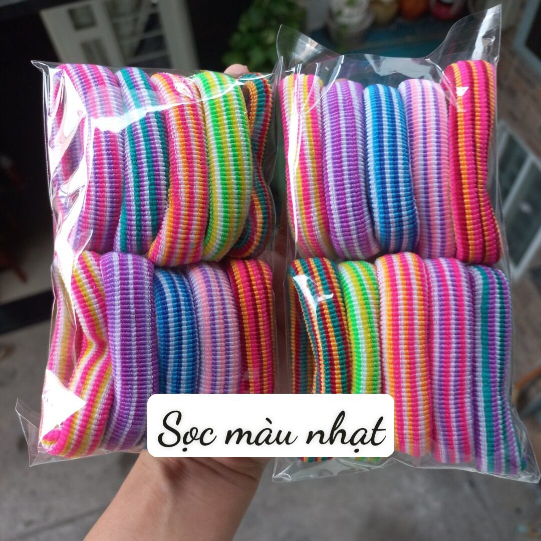 Túi 10 thun cột tóc màu,sọc màu (Kích thước: bản 1.5cm×6cm)