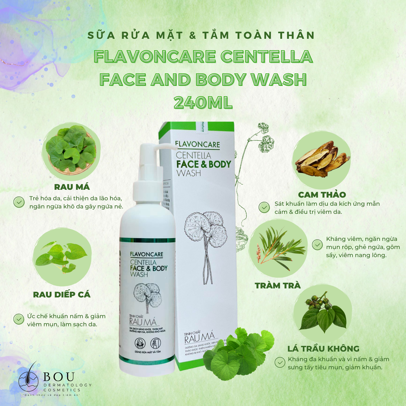 SỮA RỬA MẶT & TẮM TOÀN THÂN FLAVONCARE CENTELLA FACE AND BODY WASH 240ML