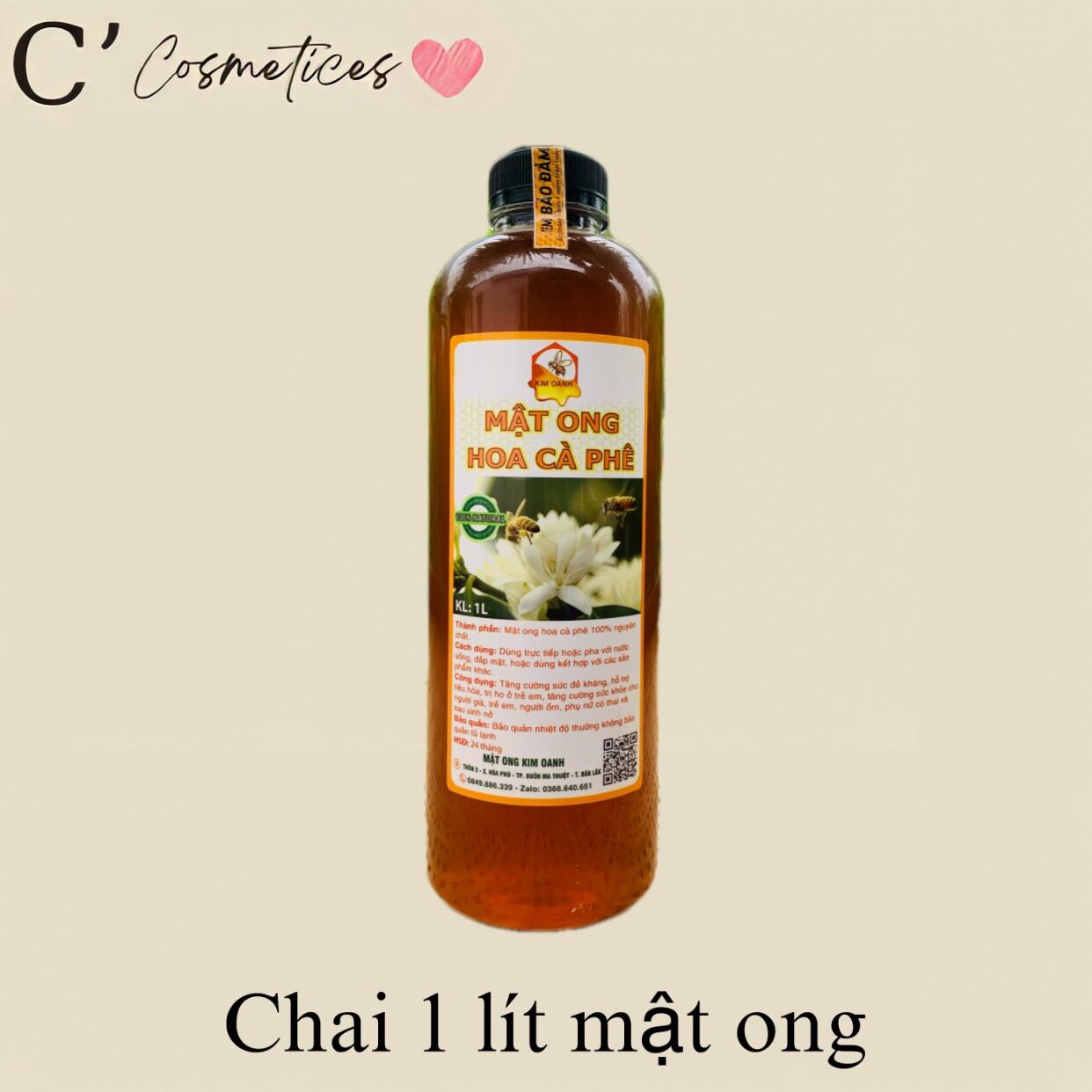 Mật ong nguyên chất hoa cà phê kim oanh chai 1lít
