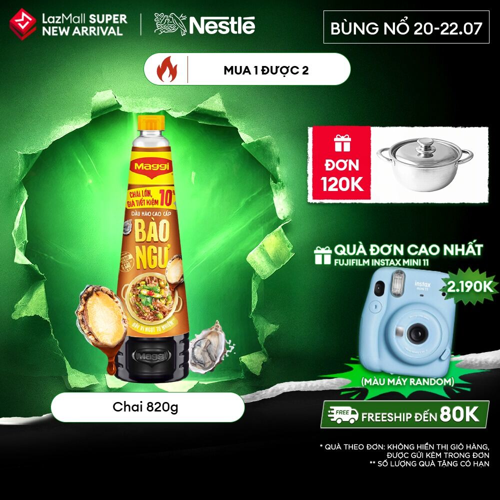 [ƯU ĐÃI THÁNG 7] Dầu Hào Cao Cấp Nestlé MAGGI Bào Ngư chai 820g giá tiết kiệm 10%, 1 bước xào óng ánh chuẩn nhà hàng