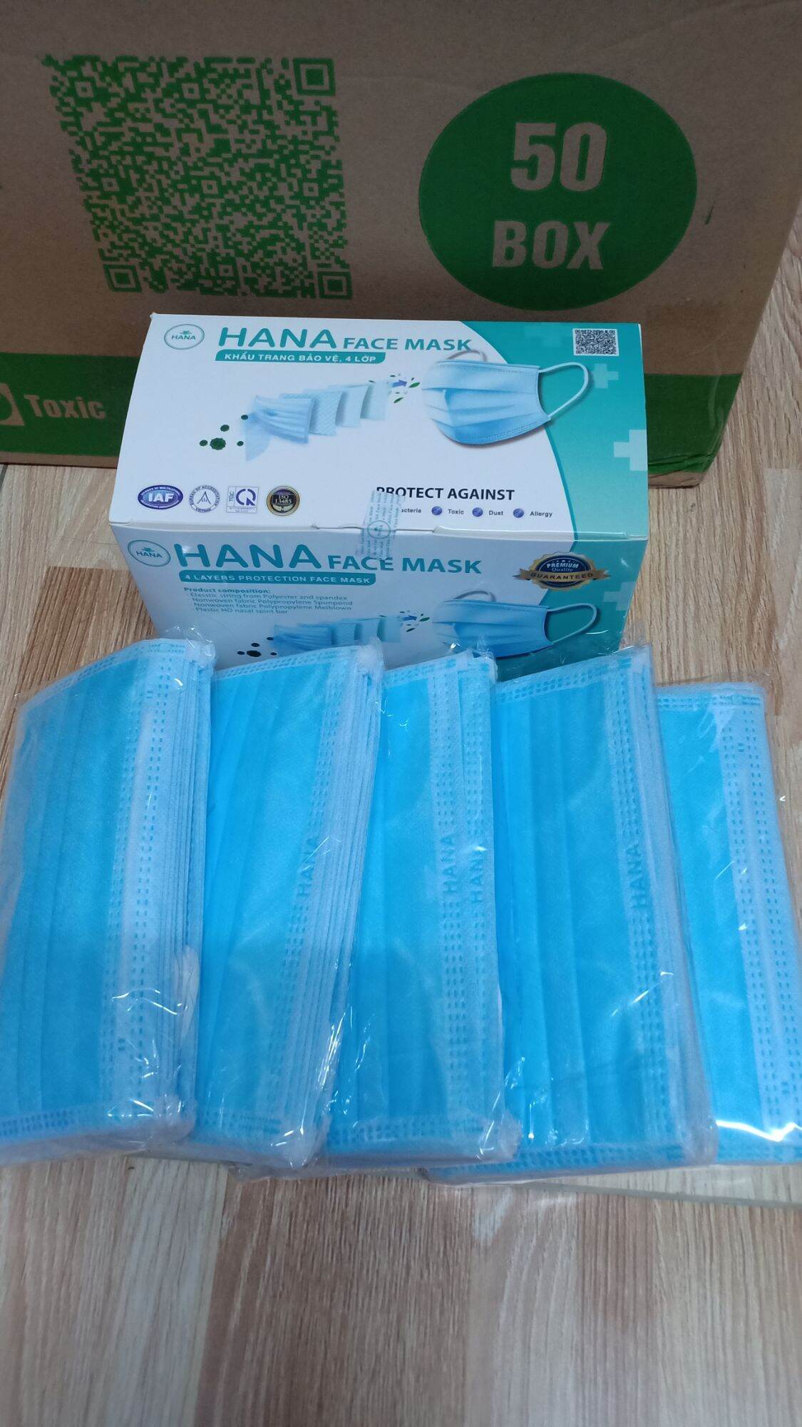 [HCM]KT HANA 4lớp màu xanh biển hộp 50c