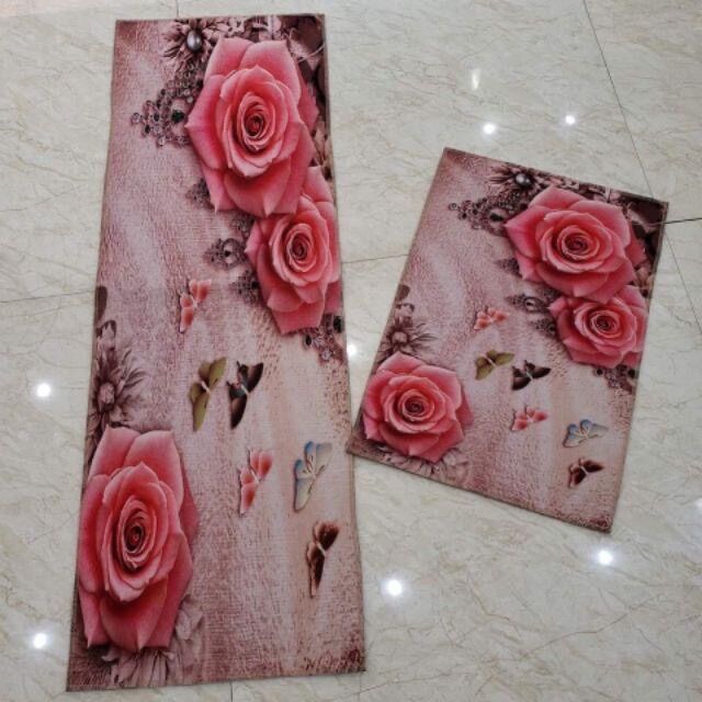 (mẫu 2021)Bộ 2 miếng thảm bếp 3D chống trơn bám sàn - Kích thước 120x40 và 60x40