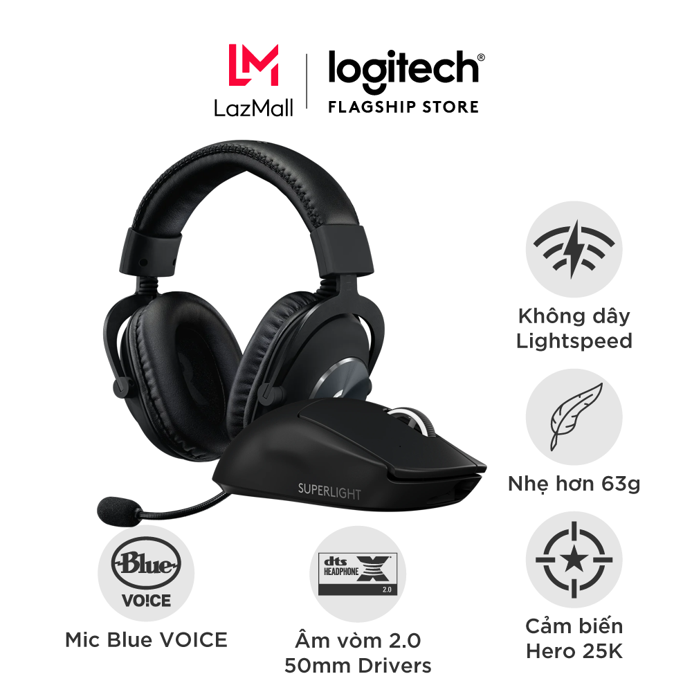 Combo tai nghe game logitech G Pro X và chuột game Logitech G Pro X Superlight.