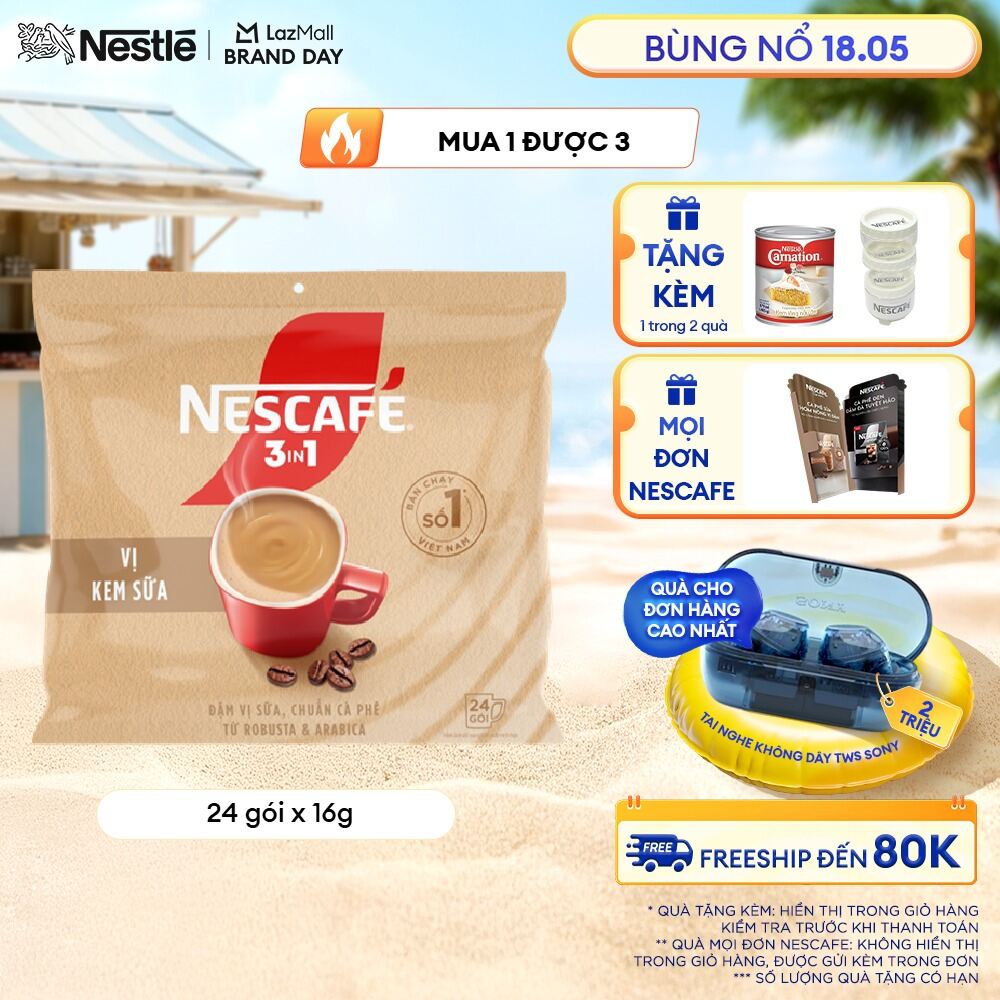 [FREESHIP TOÀN QUỐC] Cà phê hòa tan NESCAFÉ 3IN1 VỊ KEM SỮA Bịch 24 gói ĐẬM VỊ SỮA, CHUẨN CÀ PHÊ