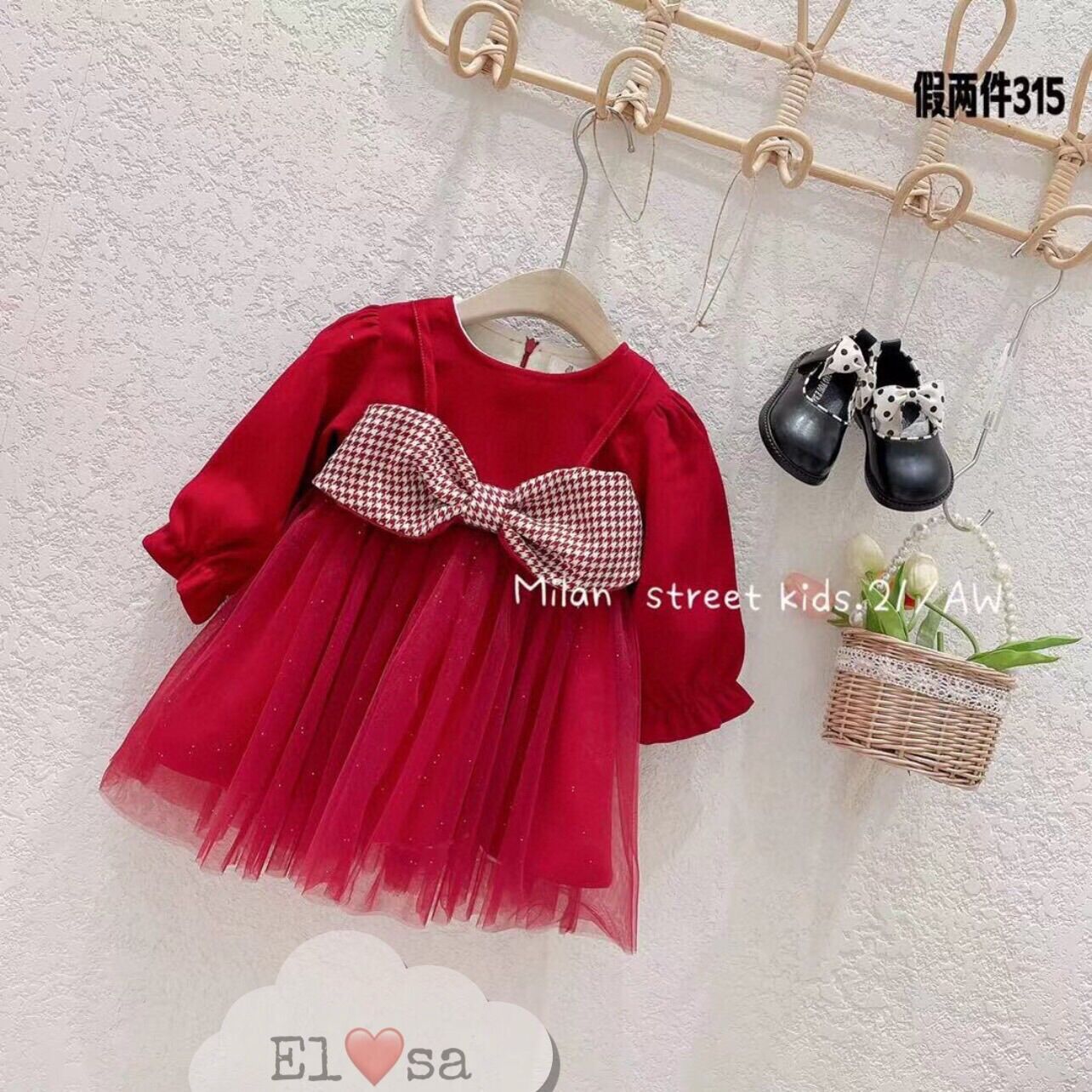 Váy nơ kẻ ren xoè cho bé gái