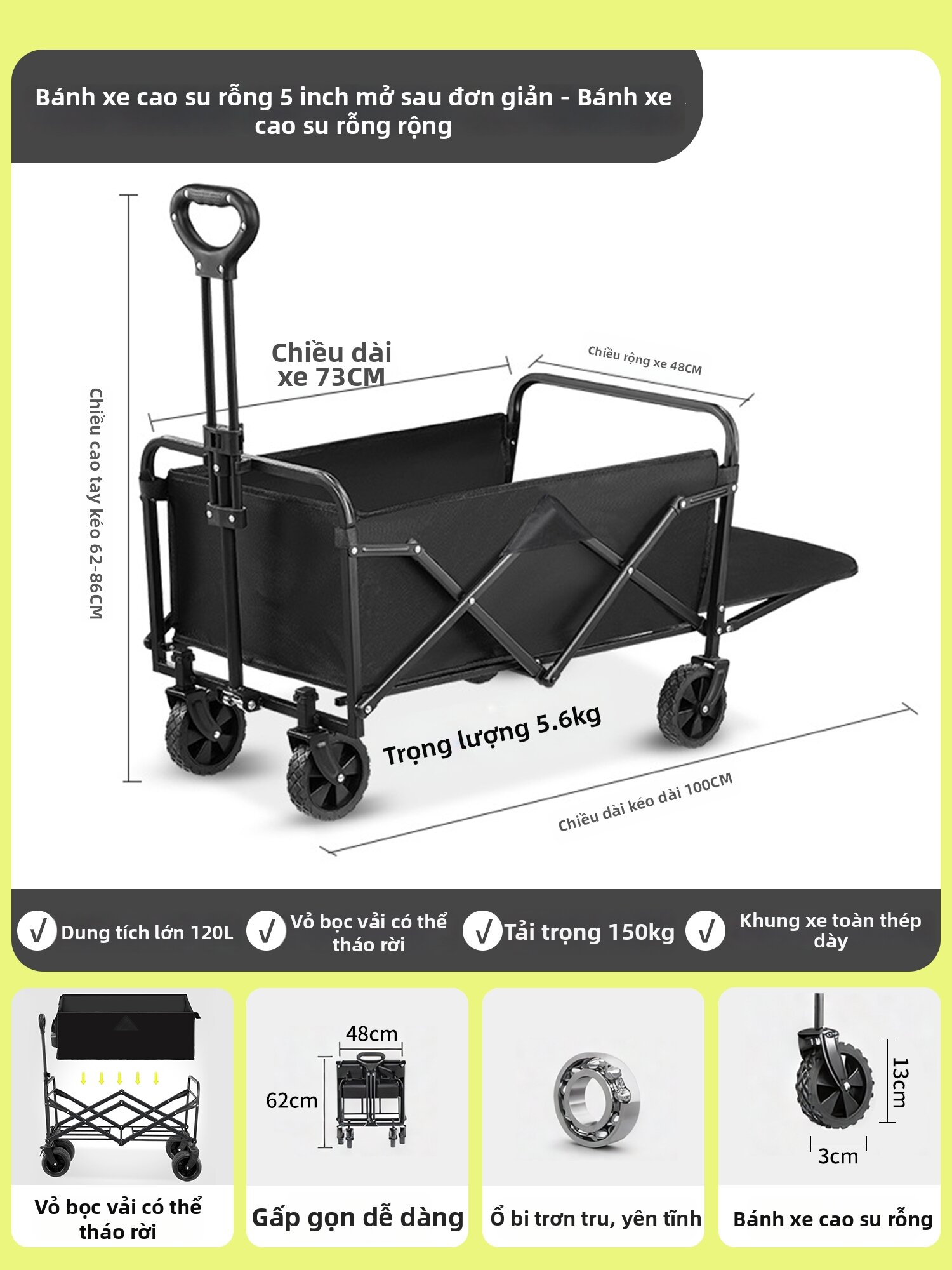 Foldable Large Capacity Camping Trolley - 8