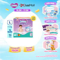 [Từ 22-23 tặng QUÀ TO-SLCH][TẶNG MIẾNG NGẪU NHIÊN] Tã/bỉm quần Bobby 3mm Mega Jumbo Siêu khô thoáng L96