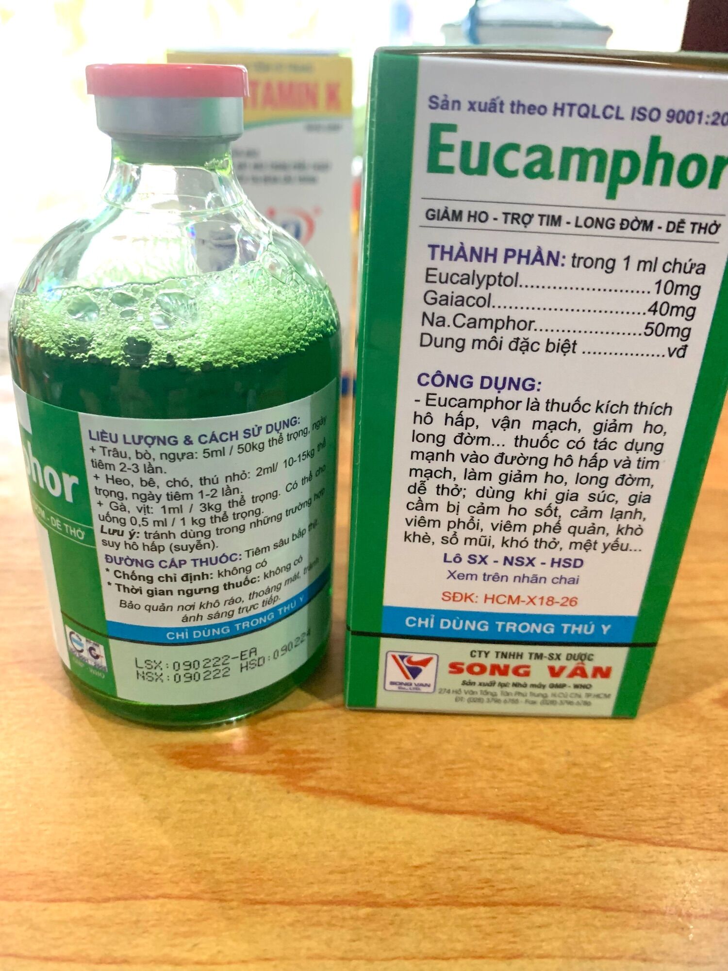 Eucomphor 100 ml giúp dễ thở, giảm khò khè, trợ tim.