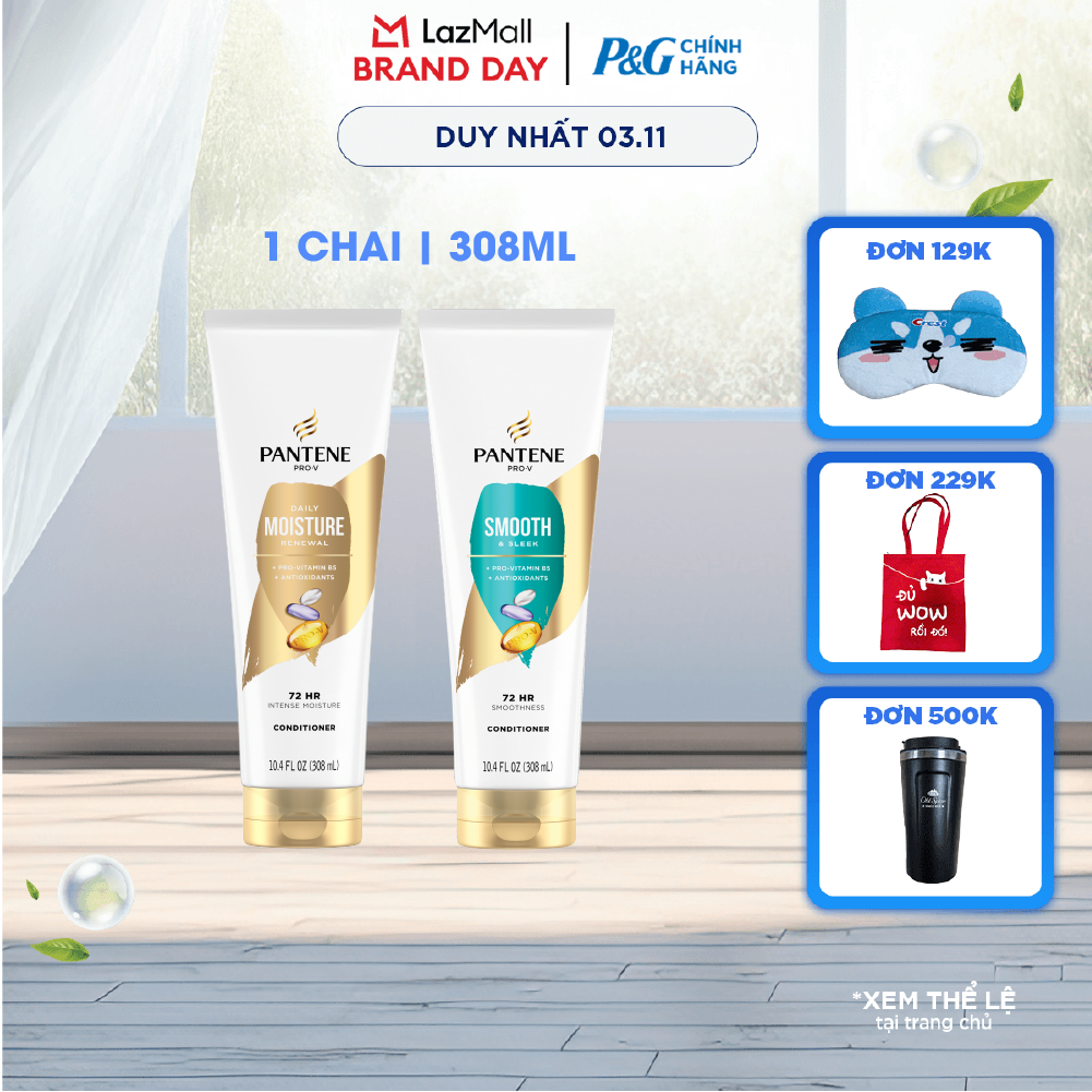 Dầu Xả PANTENE Nhập Khẩu Mỹ Hương Smooth & Sleek/ Moisture Renewal Chai 308ML