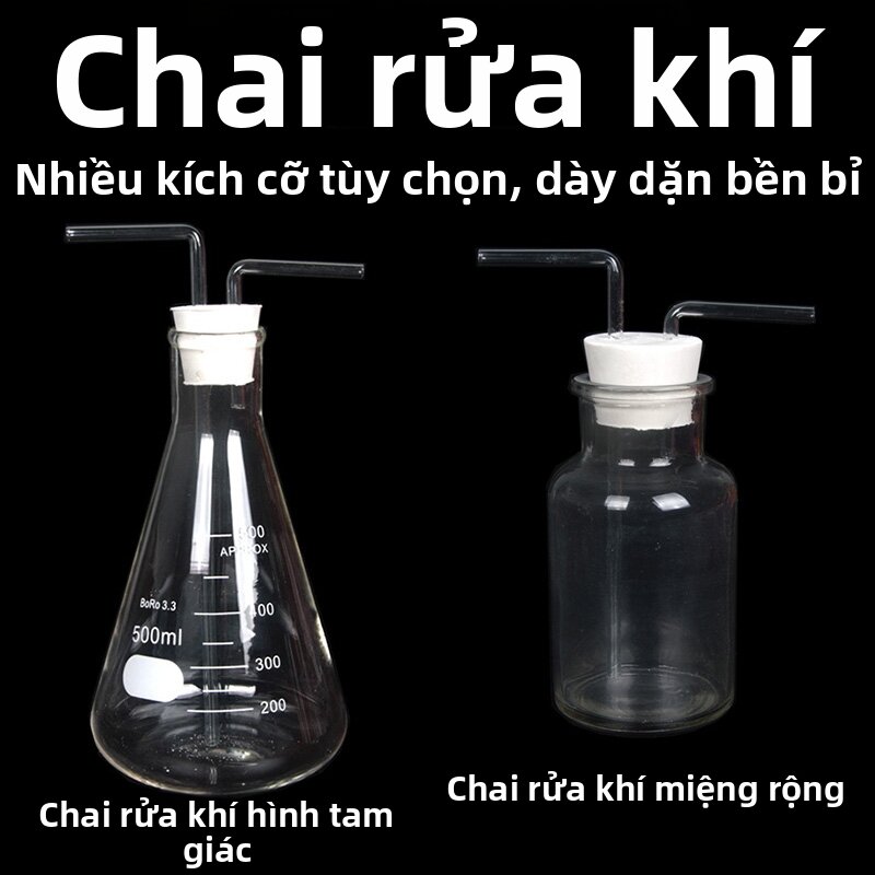 Hệ Thống Bình Rửa Khí Bằng Thủy Tinh Đa Chức Năng Có Nắp Cao Su Hai Lỗ Dùng Cho Thí Nghiệm Hóa Học Bình Đựng Khí Oxy Hình Nón Bình Đựng Khí