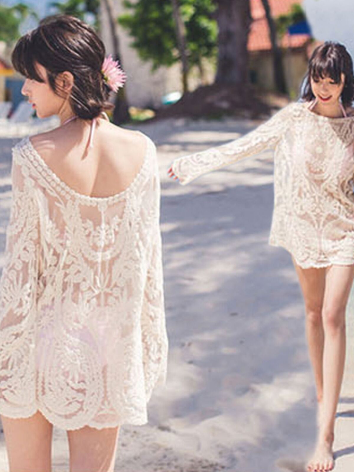 Bikini Cover up Beach Swimwear Thermal Vacation Shawl Dress Outer Hollow Lace Knitted Loose Sunscree