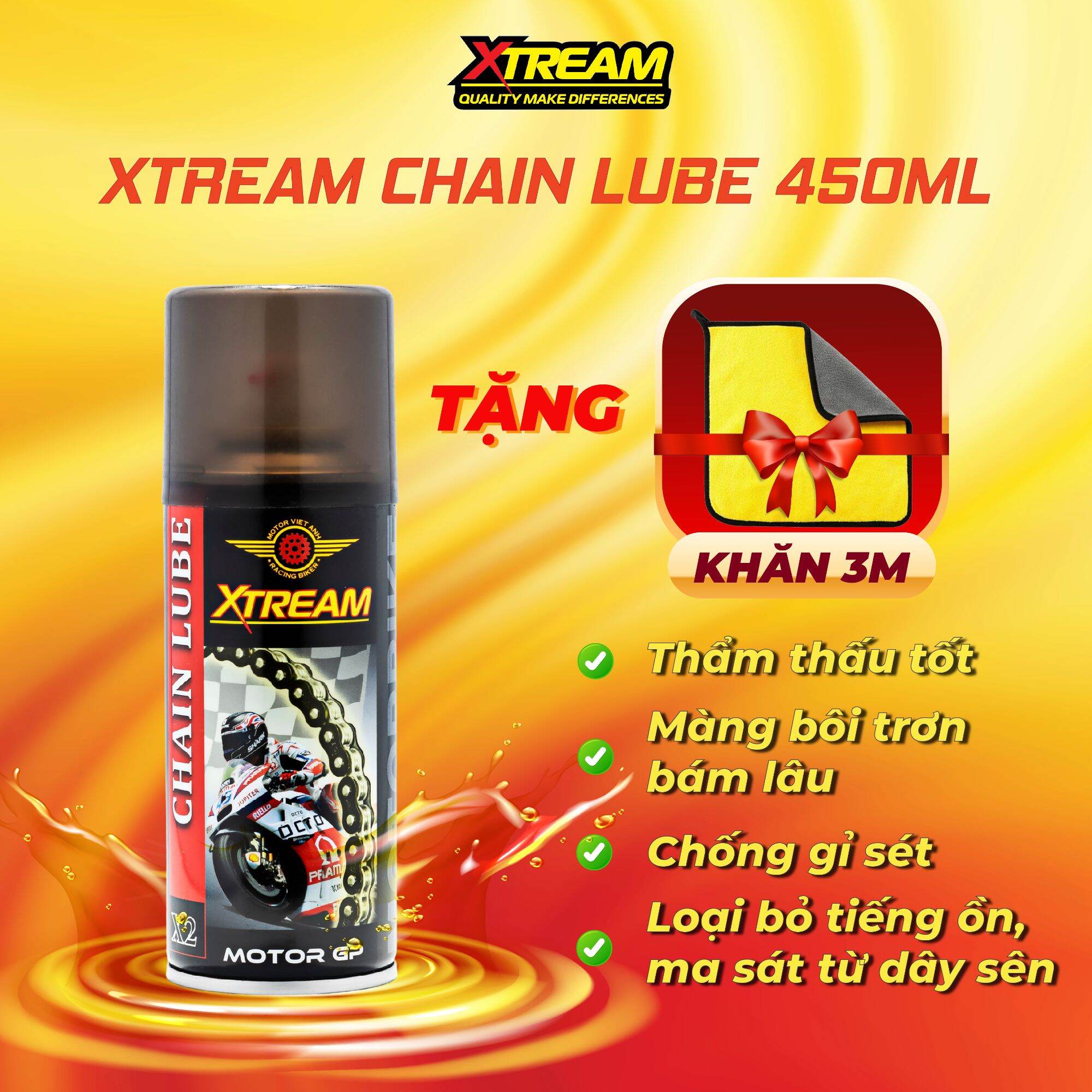 Chai xịt dưỡng sên xe máy chống văng xtream 450ml .