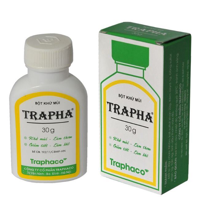 Bột khử mùi Trapha 30g, sản phẩm của công ty dược Traphaco, Việt Nam
