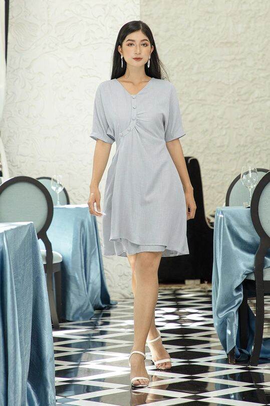 Đầm hoạ tiết vạt chéo