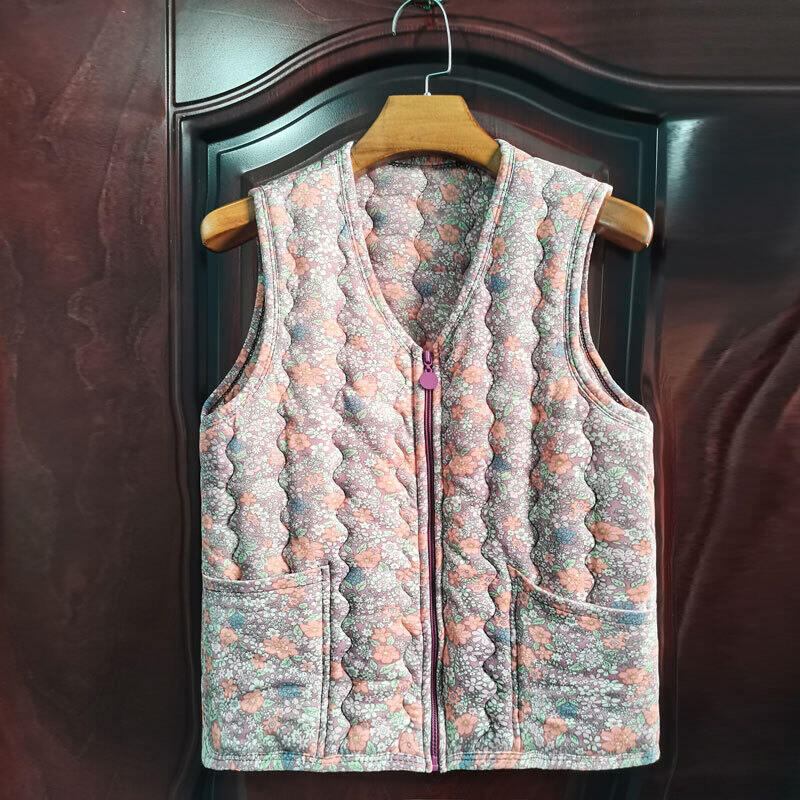 Áo Vest Lót Lụa Hoa Thời Trang Cho Phụ Nữ Trung Niên Và Cao Tuổi Mặc Ngoài Trời Mùa Xuân Thu Chất Liệu Cotton Cao Cấp