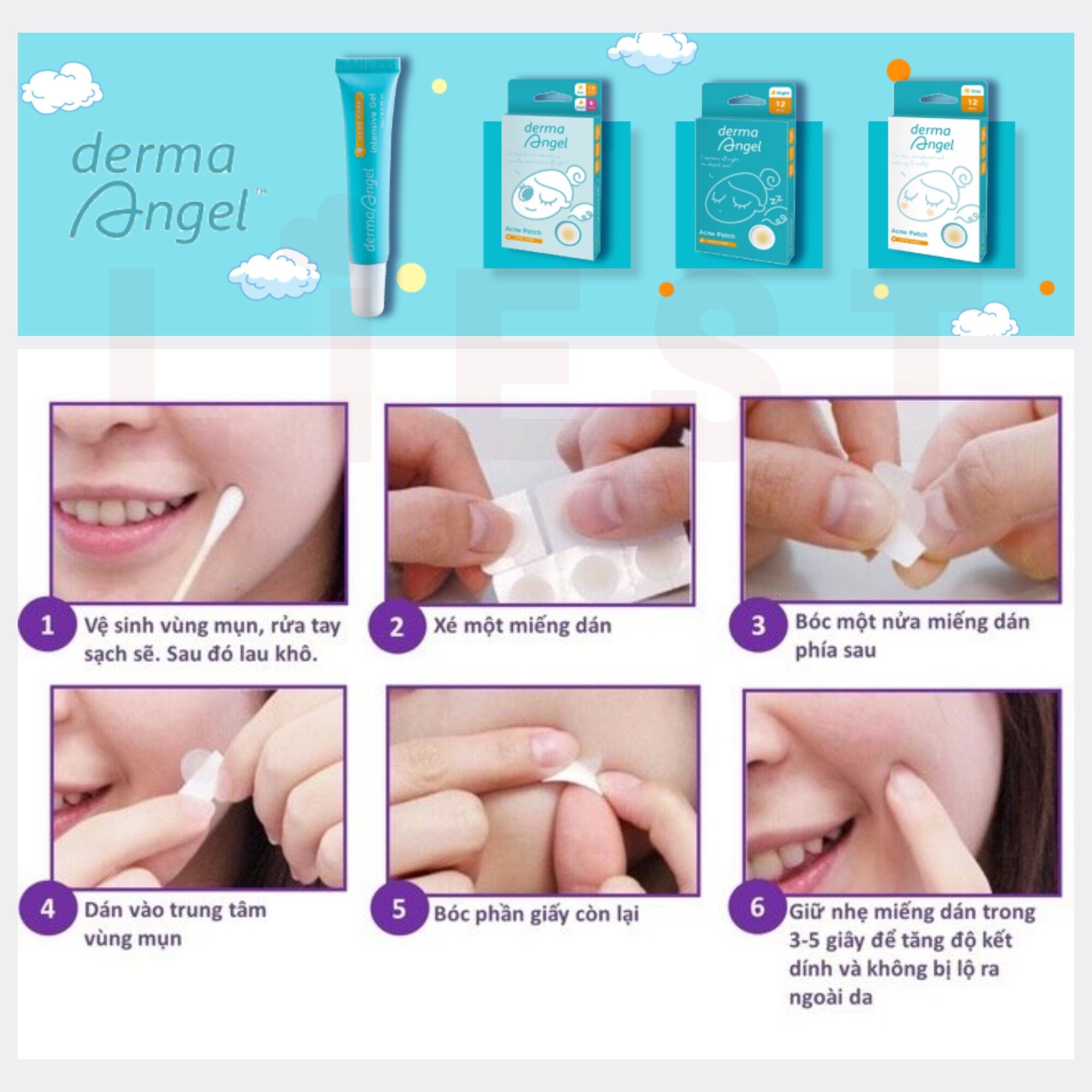 Miếng Dán Mụn Derma Angel ngày 12 miếng và đêm 6 miếng (miếng dán mụn derma angel mới) goodsgood
