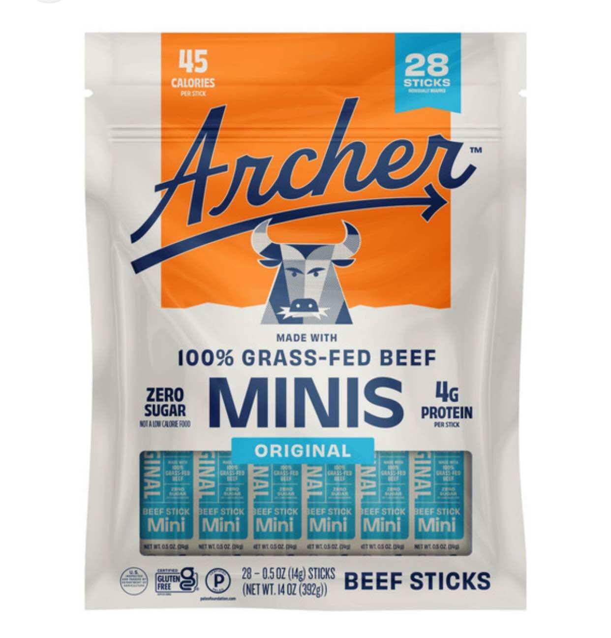 Thanh thịt Bò Ăn Liền Country Archer Grass Fed
Original Mini Beef Stick của Mỹ túi 28 thanh trọng lượng 392gr