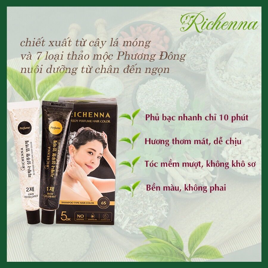 Nhuộm phủ bạc thảo dược dạng gội Richenna EZ Speedy Perfume Hair Color Hàn Quốc 60G