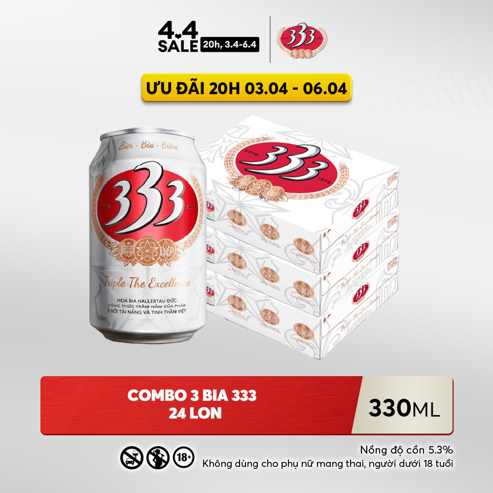Nồng Độ Cồn 5.3% - Combo 3 Thùng 24 Lon Bia 333 330ml