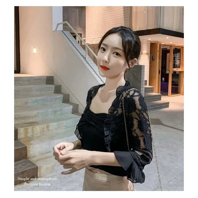 [HCM]Aó khoác ren tà ngắn tay loe